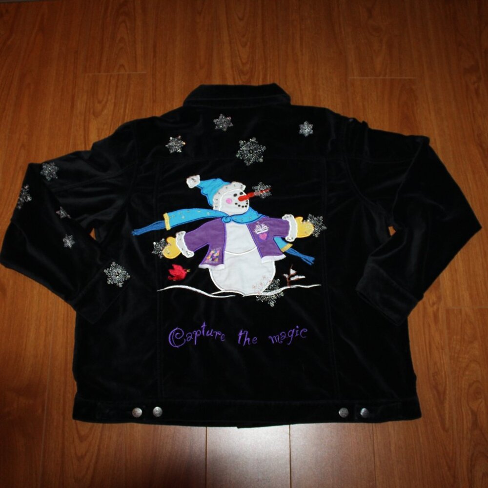 Quacker Factory Velvet Lightweight Snowman "Capture the Magic" Jacket size XL